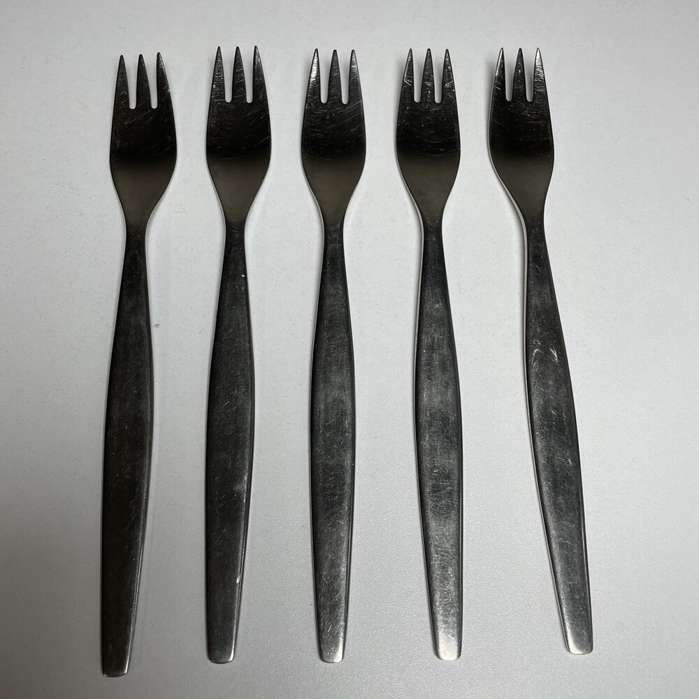 5 GENSE FOCUS SATIN 18-8 STAINLESS DINNER FORKS SWEDEN FLATWARE MCM